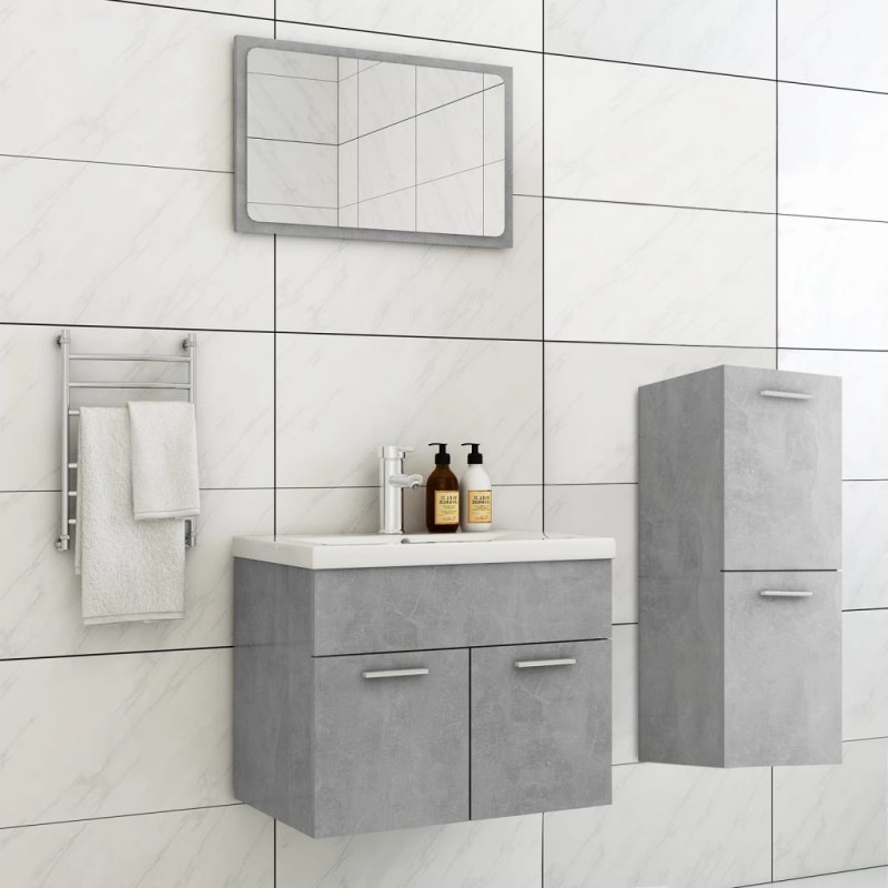 vidaXL Set Mobili da Bagno Grigio Cemento in Truciolato vidaXL Set Mobili da Bagno Grigio Cemento in Truciolato
