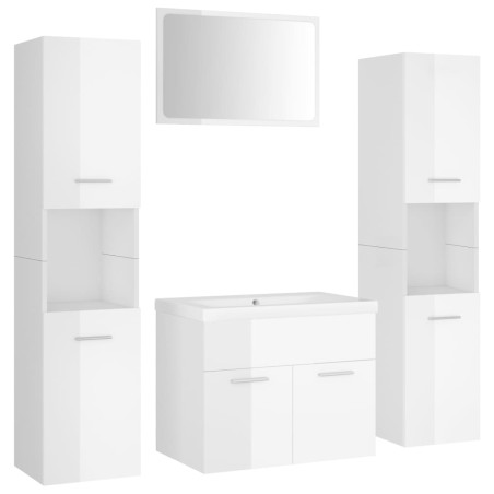 vidaXL Set Mobili da Bagno Bianco Lucido in Truciolato