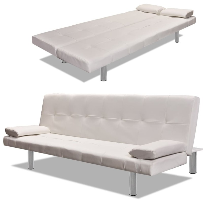 vidaXL Divano Letto con 2 Cuscini Similpelle Regolabile Bianco Crema vidaXL Divano Letto con 2 Cuscini Similpelle Regolabile Bianco Crema