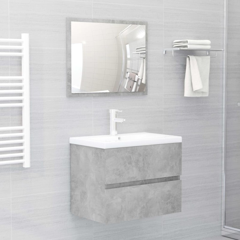 vidaXL Set Mobili da Bagno Grigio Cemento in Legno Multistrato