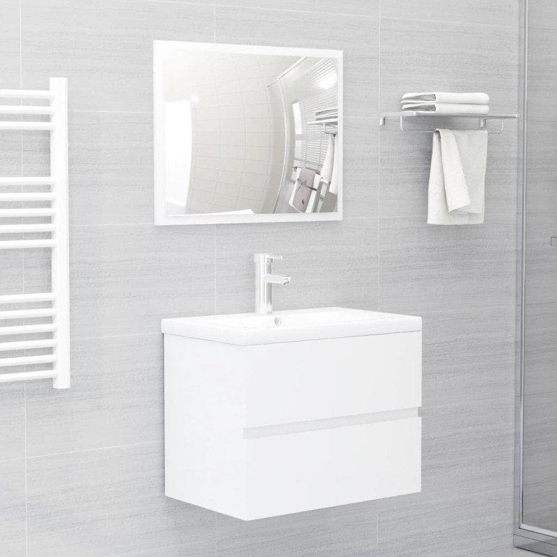 vidaXL Set Mobili da Bagno Bianco Lucido in Truciolato vidaXL Set Mobili da Bagno Bianco Lucido in Truciolato