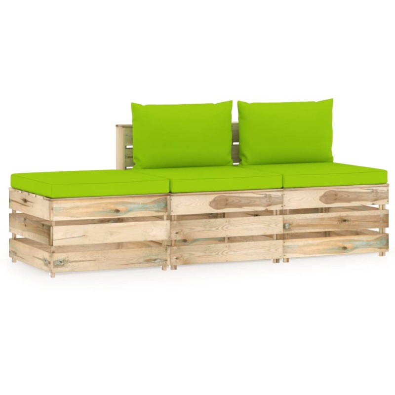 vidaXL Set Divani da Giardino con Cuscini 3 pz Legno Impregnato Verde vidaXL Set Divani da Giardino con Cuscini 3 pz Legno Impregnato Verde