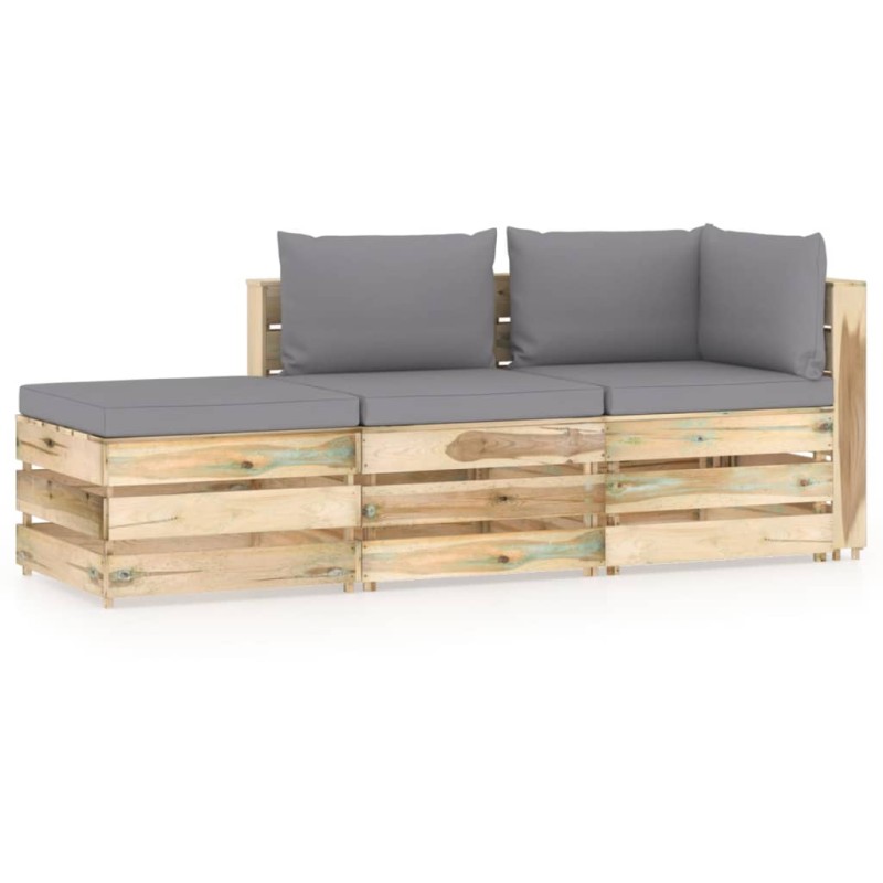 vidaXL Set Salotto da Giardino con Cuscini 3 pz Legno Impregnato Verde vidaXL Set Salotto da Giardino con Cuscini 3 pz Legno Impregnato Verde