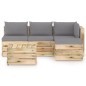 vidaXL Set Salotto da Giardino con Cuscini 5 pz Legno Impregnato Verde vidaXL Set Salotto da Giardino con Cuscini 5 pz Legno Impregnato Verde