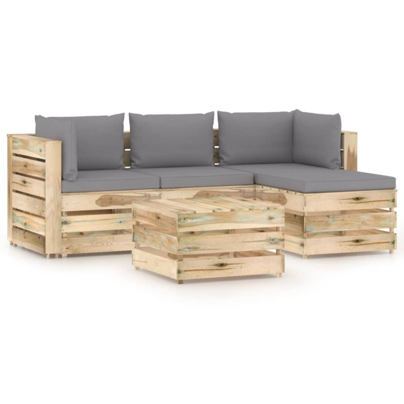 vidaXL Set Salotto da Giardino con Cuscini 5 pz Legno Impregnato Verde vidaXL Set Salotto da Giardino con Cuscini 5 pz Legno Impregnato Verde