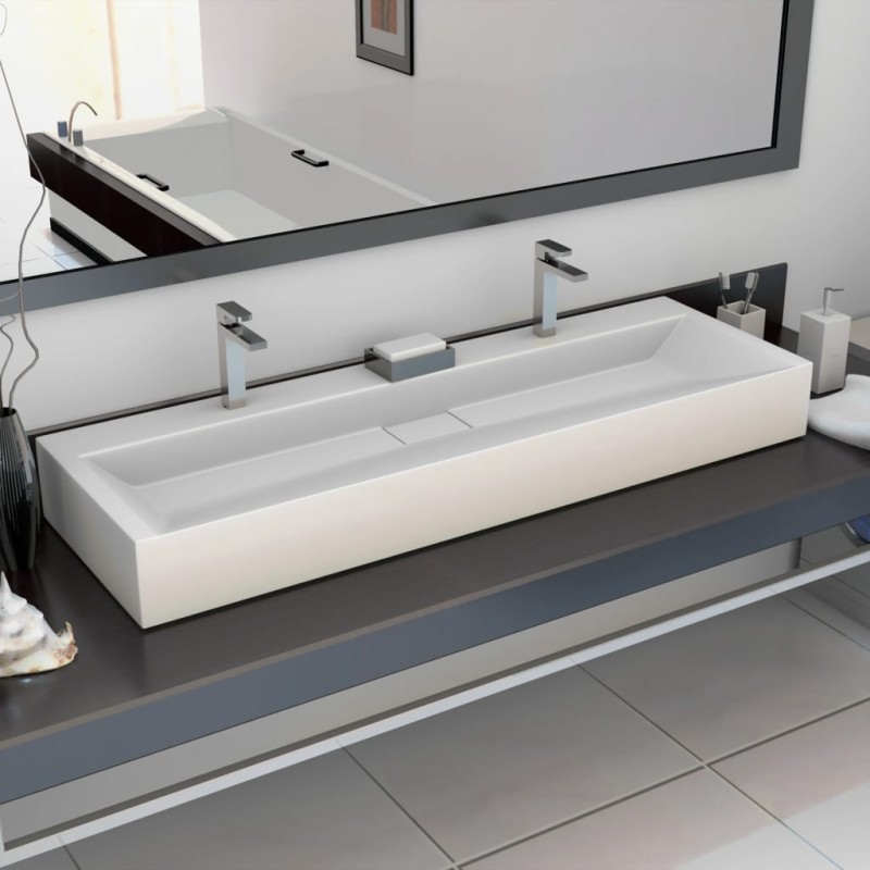 Lavandino 120x46x11 cm Blocco in Marmo/Minerale Bianco Lavandino 120x46x11 cm Blocco in Marmo/Minerale Bianco