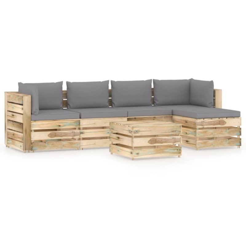vidaXL Set Salotto da Giardino con Cuscini 6 pz Legno Impregnato Verde vidaXL Set Salotto da Giardino con Cuscini 6 pz Legno Impregnato Verde