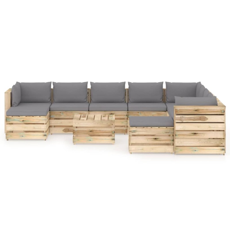 vidaXL Set Salotto da Giardino con Cuscini 11pz Legno Impregnato Verde