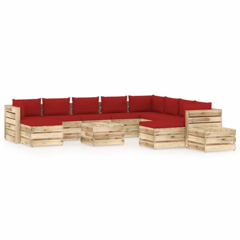 vidaXL Set Divani da Giardino con Cuscini 12 pz Legno Impregnato Verde vidaXL Set Divani da Giardino con Cuscini 12 pz Legno Impregnato Verde