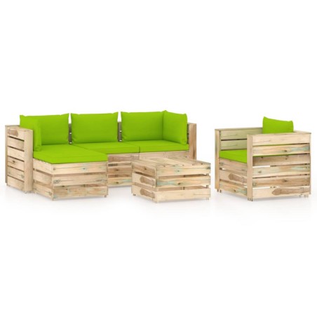 vidaXL Set Divani da Giardino con Cuscini 6 pz Legno Impregnato Verde