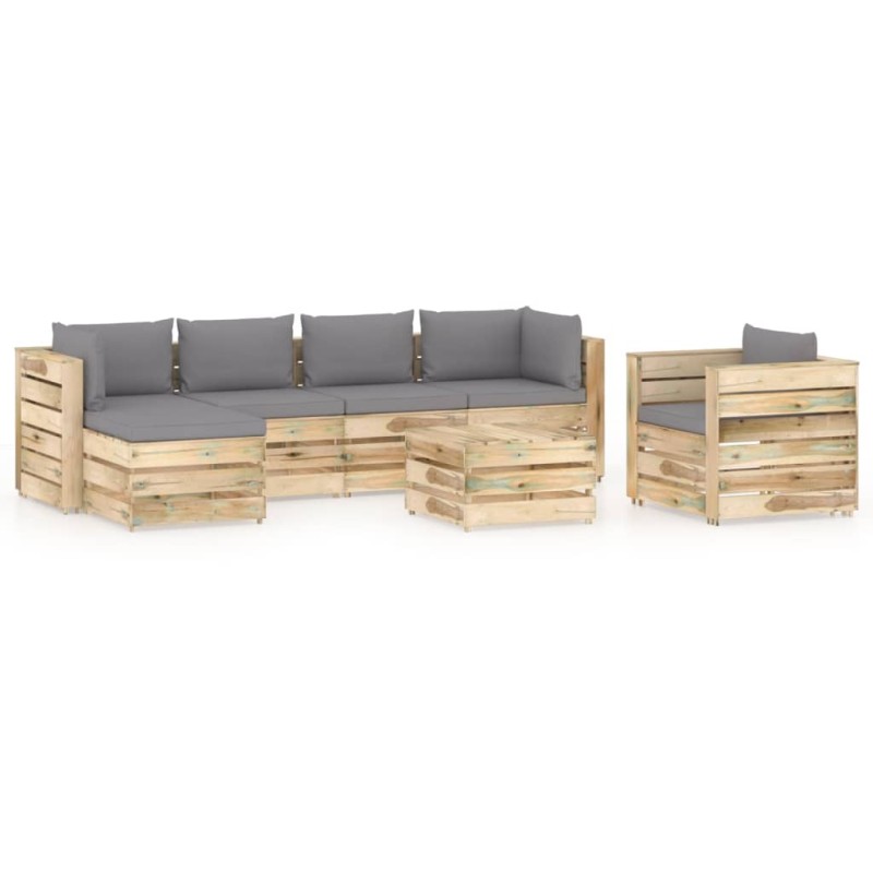 vidaXL Set Salotto da Giardino con Cuscini 7 pz Legno Impregnato Verde vidaXL Set Salotto da Giardino con Cuscini 7 pz Legno Impregnato Verde