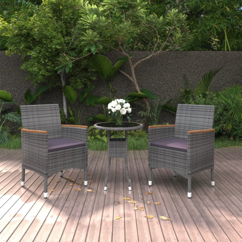 vidaXL Set da Pranzo per Giardino 3 pz in Polyrattan Grigio vidaXL Set da Pranzo per Giardino 3 pz in Polyrattan Grigio