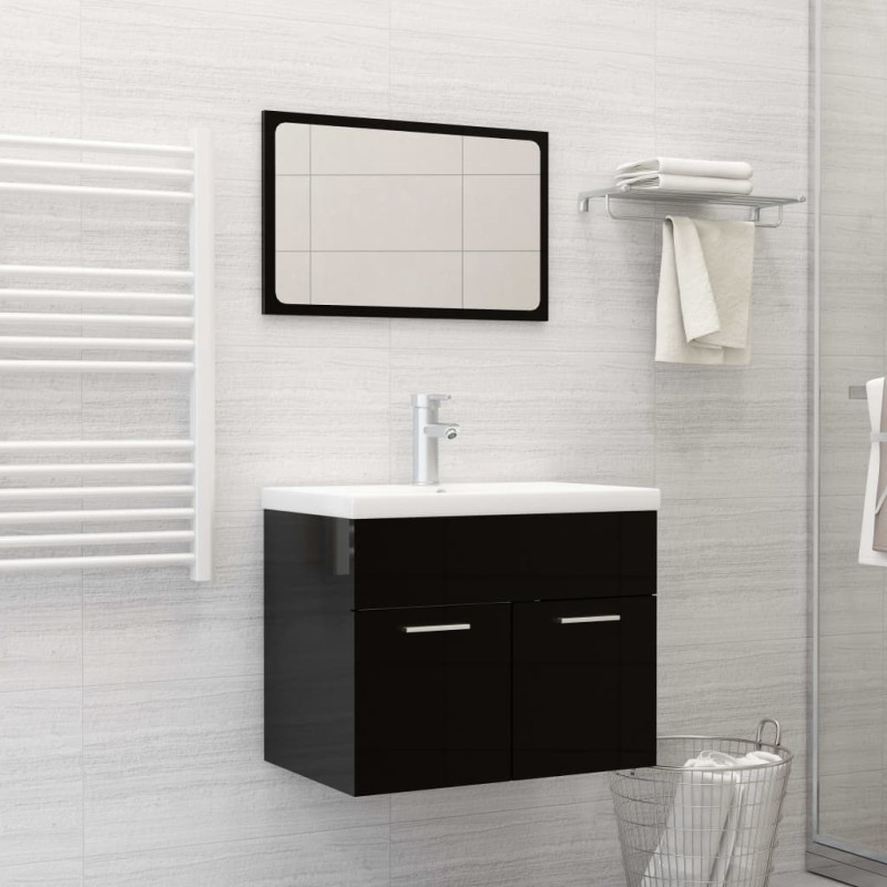 vidaXL Set Mobili da Bagno Nero Lucido in Truciolato vidaXL Set Mobili da Bagno Nero Lucido in Truciolato