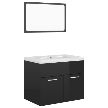 vidaXL Set Mobili da Bagno Nero Lucido in Truciolato