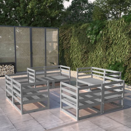 vidaXL Set Divani da Giardino 8 pz Grigio in Legno Massello di Pino
