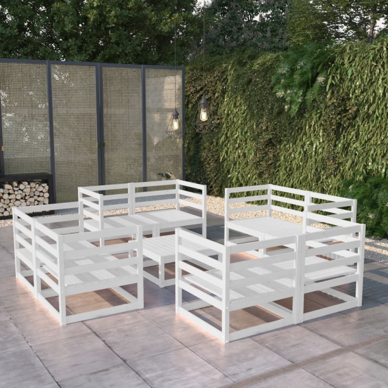 vidaXL Set Divani da Giardino 9 pz Bianco in Legno Massello di Pino vidaXL Set Divani da Giardino 9 pz Bianco in Legno Massello di Pino