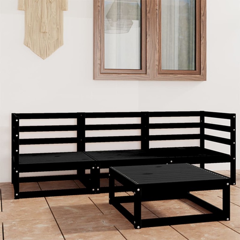 vidaXL Set Divani da Giardino 4 pz Nero in Legno Massello di Pino vidaXL Set Divani da Giardino 4 pz Nero in Legno Massello di Pino