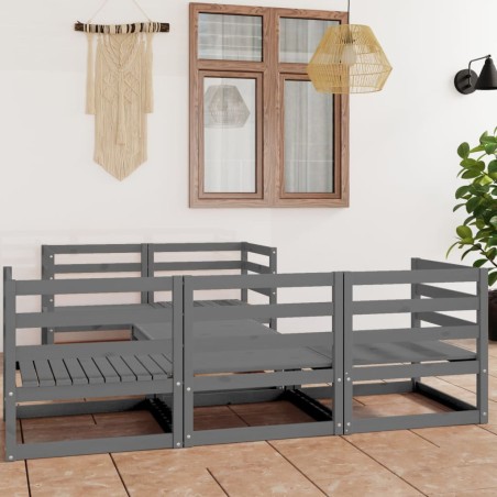 vidaXL Set Divani da Giardino 6 pz Grigio in Legno Massello di Pino