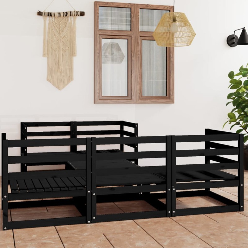 vidaXL Set Divani da Giardino 6 pz Nero in Legno Massello di Pino