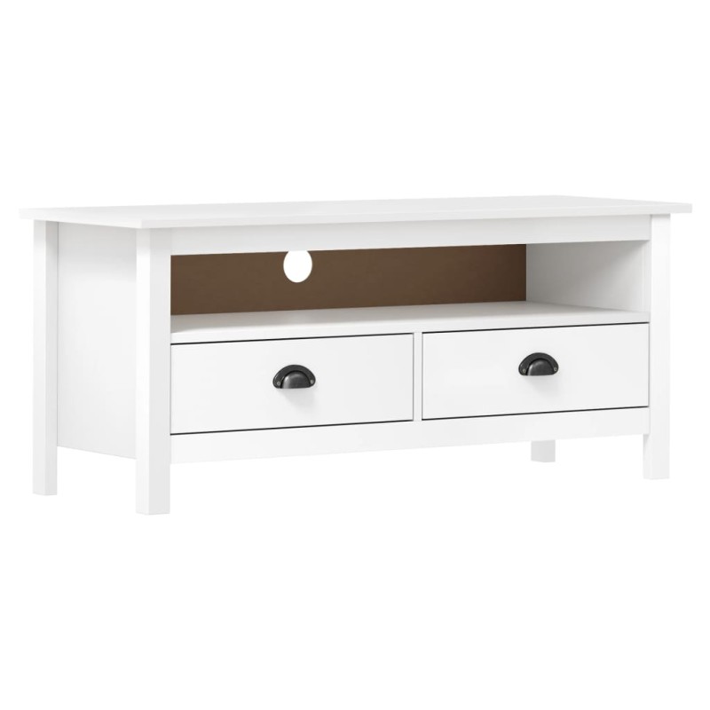 Mobile Porta TV Hill Bianco 110x40x47 cm in Legno di Pino Mobile Porta TV Hill Bianco 110x40x47 cm in Legno di Pino