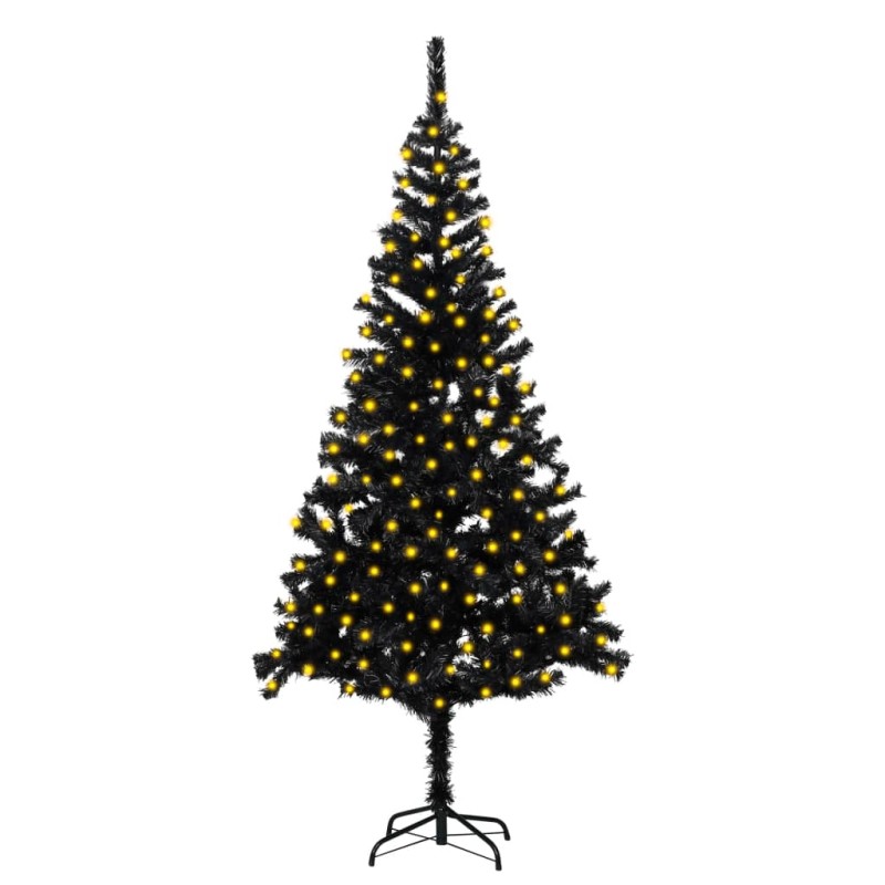 vidaXL Set Albero Natale Artificiale con LED e Base Nero 210 cm PVC vidaXL Set Albero Natale Artificiale con LED e Base Nero 210 cm PVC