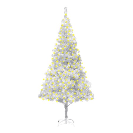 vidaXL Set Albero Natale Artificiale con LED e Base Argento 210 cm PET