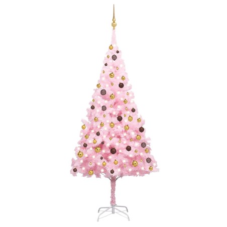 vidaXL Set Albero Natale Artificiale con LED e Palline Rosa 240 cm PVC