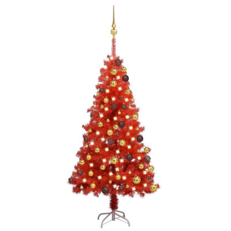 vidaXL Set Albero Natale Artificiale con LED e Palline Rosso 120cm PVC vidaXL Set Albero Natale Artificiale con LED e Palline Rosso 120cm PVC