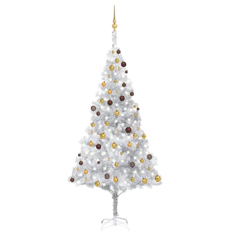 vidaXL Albero Natale Artificiale con LED e Palline Argento 240 cm PVC vidaXL Albero Natale Artificiale con LED e Palline Argento 240 cm PVC