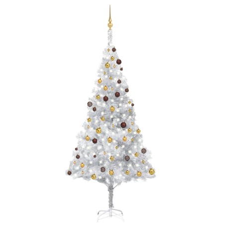 vidaXL Albero Natale Artificiale con LED e Palline Argento 240 cm PVC