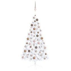 vidaXL Set Albero Natale Artificiale a Metà LED e Palline Bianco 150cm