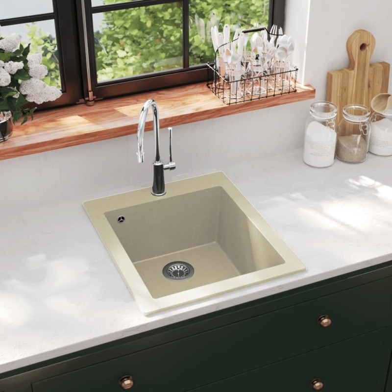 vidaXL Lavello da Cucina in Granito Vasca Singola Beige vidaXL Lavello da Cucina in Granito Vasca Singola Beige