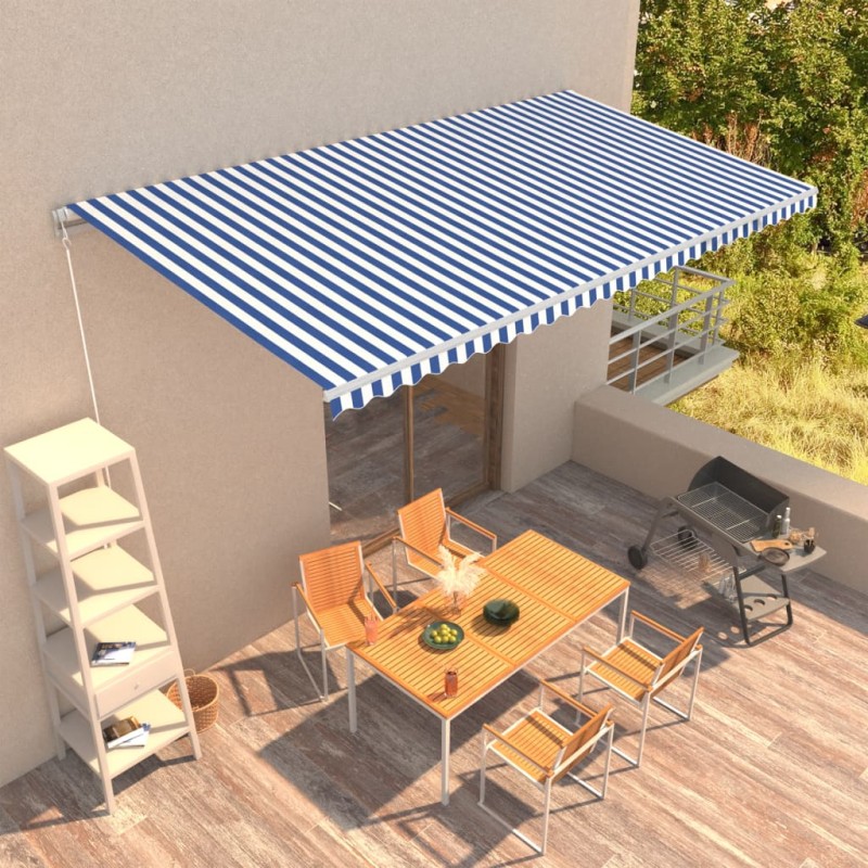 Tenda da Sole Retrattile Manuale 600x300 cm Blu e Bianca Tenda da Sole Retrattile Manuale 600x300 cm Blu e Bianca