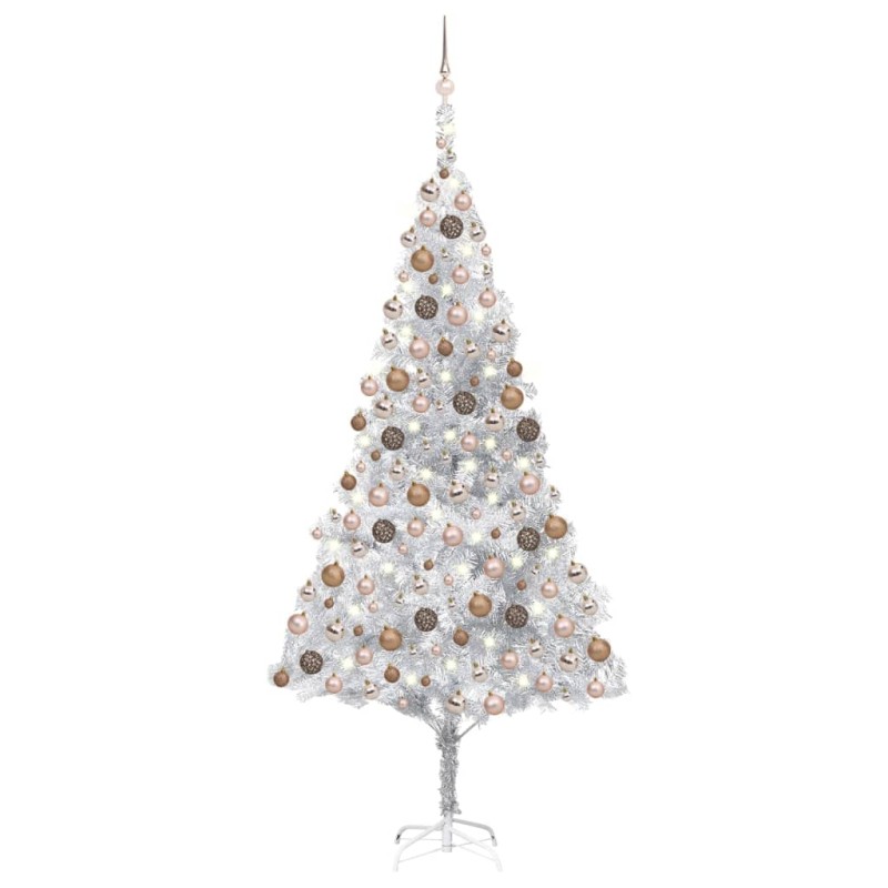 vidaXL Albero Natale Artificiale con LED e Palline Argento 240 cm PVC vidaXL Albero Natale Artificiale con LED e Palline Argento 240 cm PVC