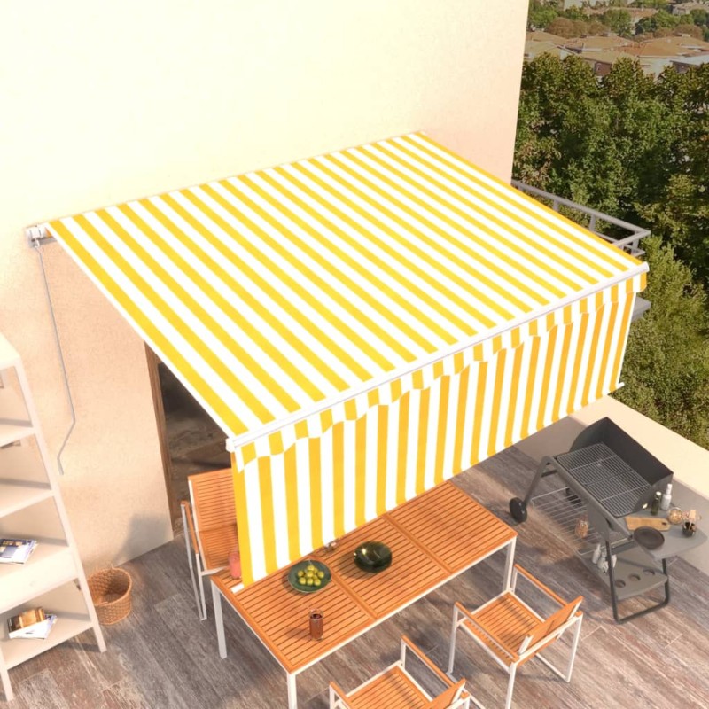 Tenda da Sole Retrattile Manuale e Parasole 4x3m Gialla Bianca Tenda da Sole Retrattile Manuale e Parasole 4x3m Gialla Bianca