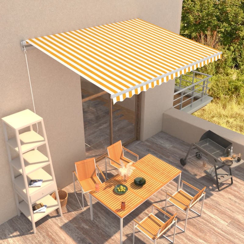 Tenda da Sole Retrattile Manuale 400x300 cm Gialla e Bianca Tenda da Sole Retrattile Manuale 400x300 cm Gialla e Bianca