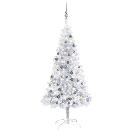 vidaXL Albero Natale Artificiale con LED e Palline Argento 120cm PET