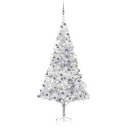 vidaXL Set Albero Natale Artificiale LED e Palline Argento 210 cm PVC 