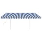 Tenda da Sole Retrattile Manuale con Pali 4x3 m Blu e Bianca Tenda da Sole Retrattile Manuale con Pali 4x3 m Blu e Bianca