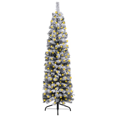 vidaXL Albero di Natale Artificiale Sottile con LED e Neve Verde 120cm