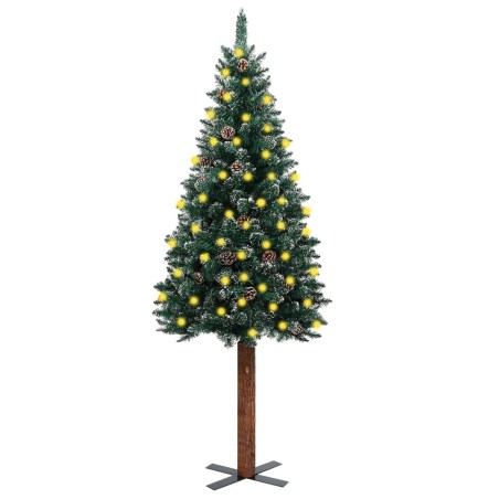 vidaXL Albero di Natale Sottile con LED Legno Neve Bianca Verde 210cm