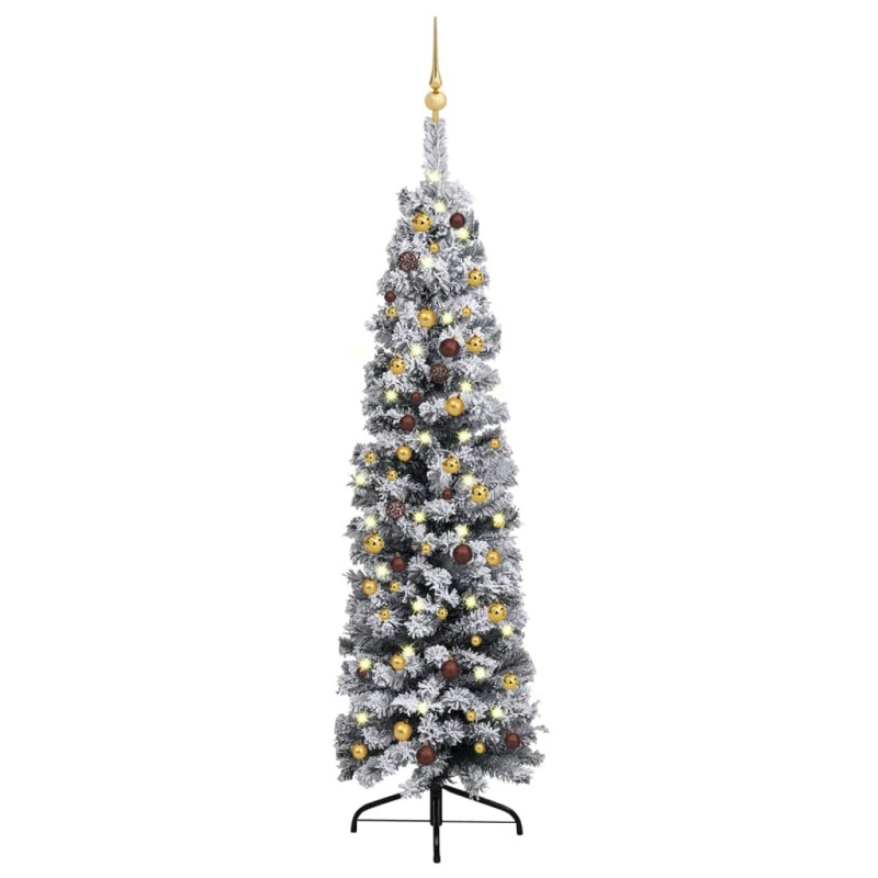 vidaXL Set Albero Natale Artificiale Sottile LED e Palline Verde 180cm vidaXL Set Albero Natale Artificiale Sottile LED e Palline Verde 180cm