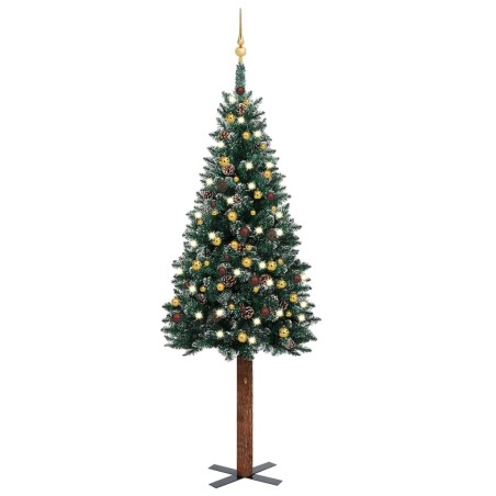 vidaXL Albero Natale Artificiale Sottile LED e Palline Verde 210 cm