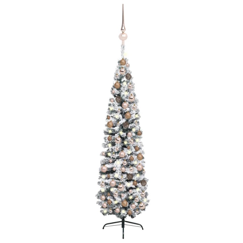 vidaXL Set Albero Natale Artificiale Sottile LED e Palline Verde 240cm vidaXL Set Albero Natale Artificiale Sottile LED e Palline Verde 240cm