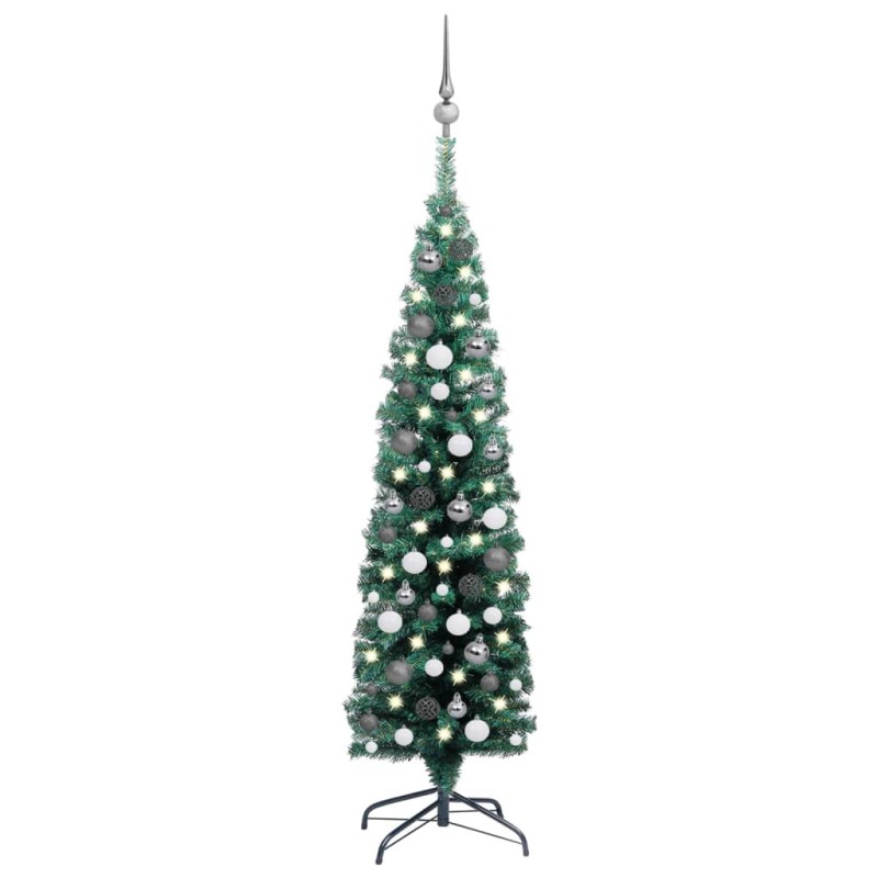 vidaXL Set Albero Natale Artificiale Sottile LED e Palline Verde 150cm vidaXL Set Albero Natale Artificiale Sottile LED e Palline Verde 150cm