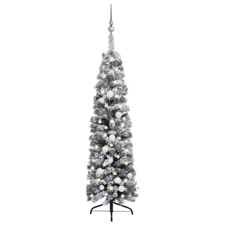 vidaXL Albero di Natale Artificiale Sottile con LED e Neve Verde 120cm