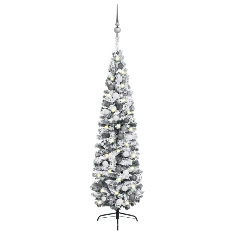 vidaXL Set Albero di Natale Sottile con Luci LED e Palline Verde 210cm vidaXL Set Albero di Natale Sottile con Luci LED e Palline Verde 210cm