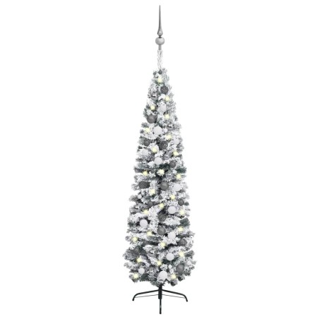vidaXL Set Albero di Natale Sottile con Luci LED e Palline Verde 210cm