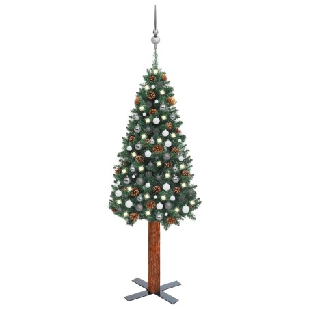 vidaXL Set Albero Natale Sottile Luci LED e Palline Verde 210 cm PVC