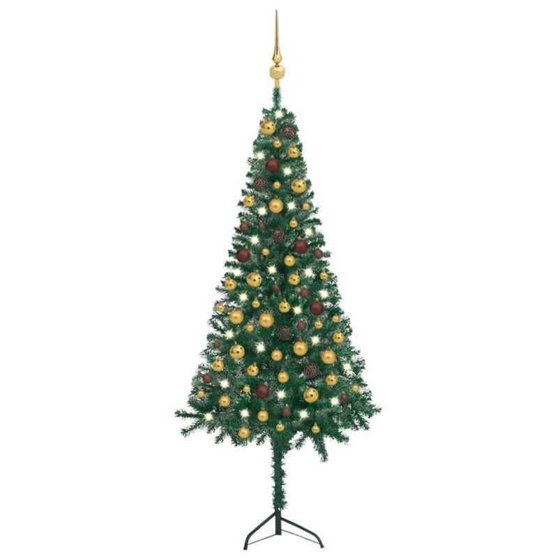 vidaXL Albero Natale per Angolo con LED e Palline Verde 150 cm PVC